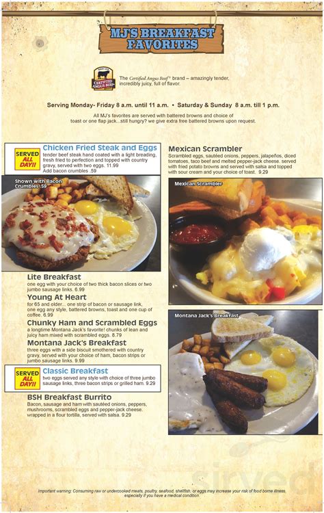 Menu for Montana Jack's in Missoula, Montana, United States