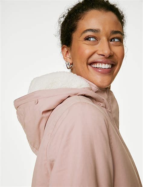 Buy Cotton Rich Hooded Borg Lined Parka Coat at Marks & Spencer