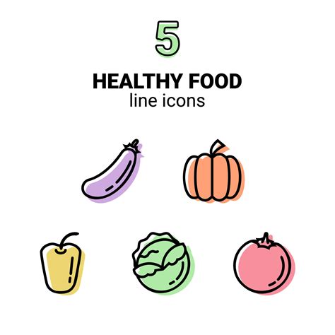 Set of five colorful outline Healthy Food icons, vegetable symbols 27508560 Vector Art at Vecteezy