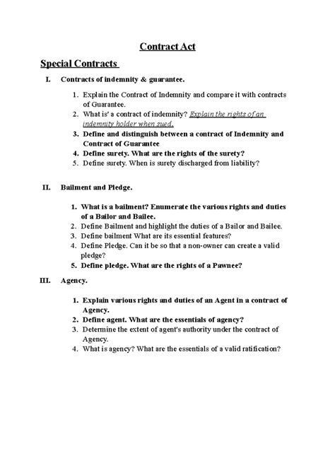 Contract 2 Question repetition - Contract Act Special Contracts I ...