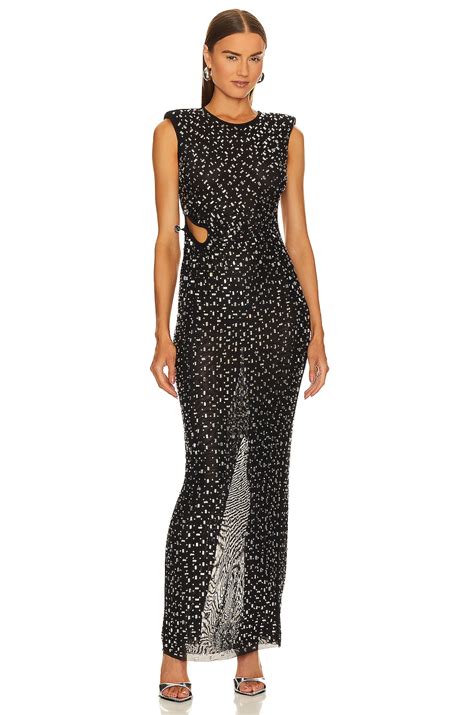 self-portrait Rhinestone Gown in Black | REVOLVE