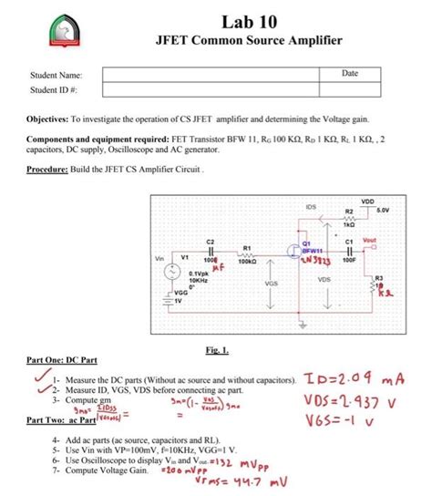 Image result for Common Source JFET Amplifier Self-Biasing Lab