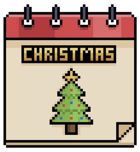 Pixel art christmas calendar vector item for 8bit game on white ...