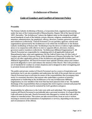 Fillable Online bostoncatholic Archdiocese of Boston Code of Conduct ...