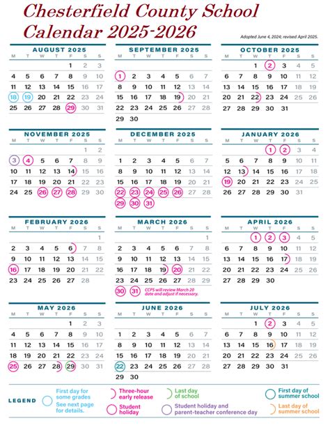 Chesterfield County School Calendar 2025-2026 - My School District Calendar