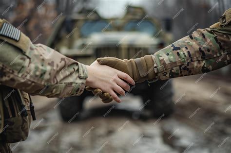 Premium Photo | Military Handshake Soldiers Sealing an Agreement in ...