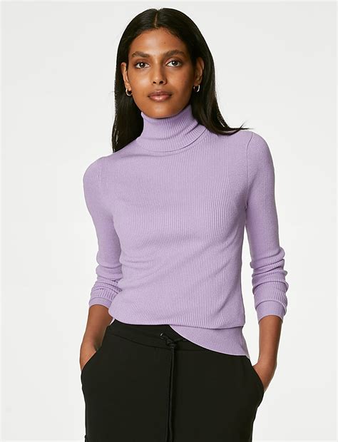 Buy Viscose Mix Textured High Neck Jumper at Marks & Spencer