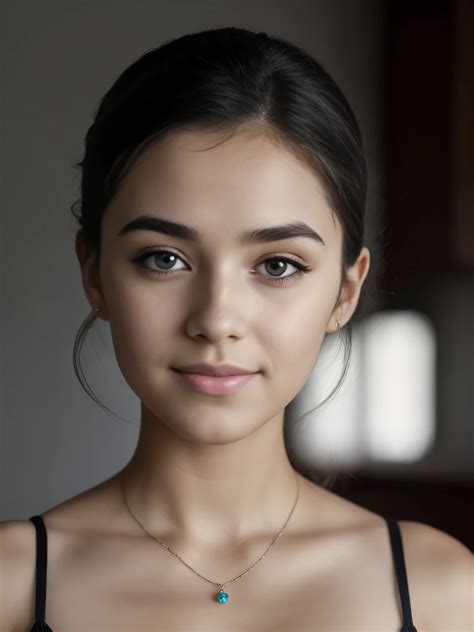 A close up of a woman wearing a black bra top and a necklace - SeaArt AI