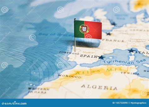 The Flag of Portugal in the World Map Stock Photo - Image of national ...