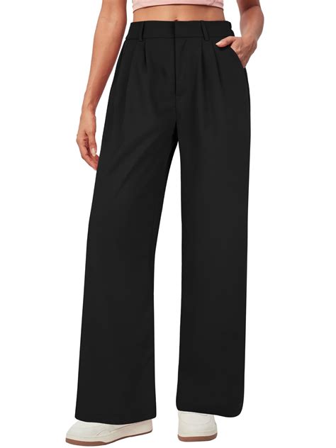Temofon Womens Black Work Pants, Wide Leg, Flowy Palazzo, Lightweight ...