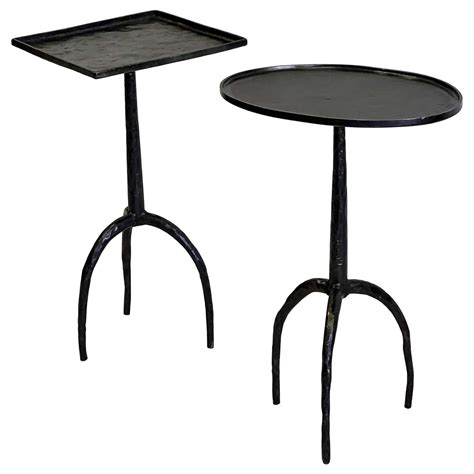 Pair of French Hammered Wrought Iron Side Tables in style of Diego ...