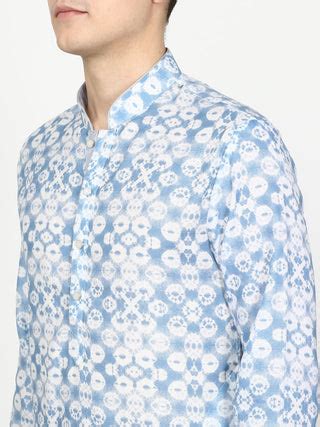 Bandhni Blue Printed Cotton Blend Kurta for Men – The Kurta Company