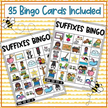 Suffixes Bingo Phonics Game - Inflectional Endings ing ed es s | TPT