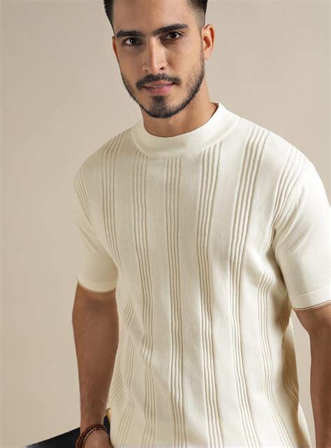 Buy Snow Mock Neck | Casual Off-White Solid Crewnecks for Men Online ...
