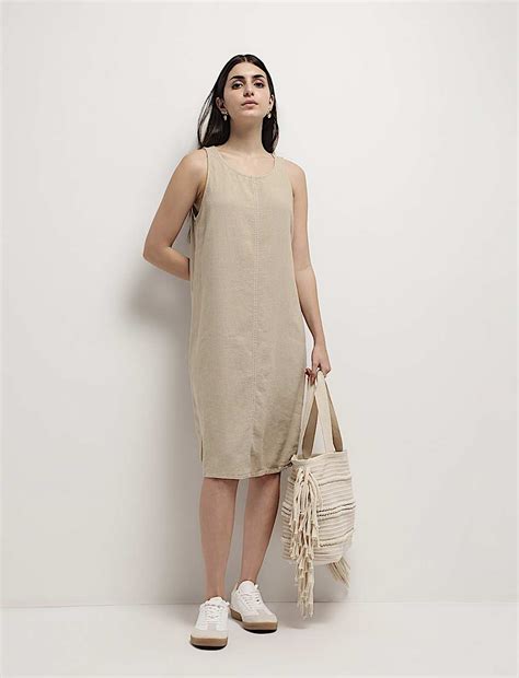 Buy Linen Rich Knee Length Shift Dress at Marks & Spencer