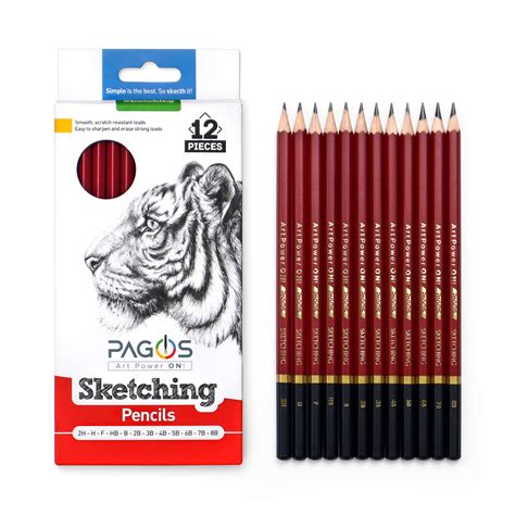 Buy Pagos Sketching Pencils – 12 Pieces Professional Graphite Pencil ...