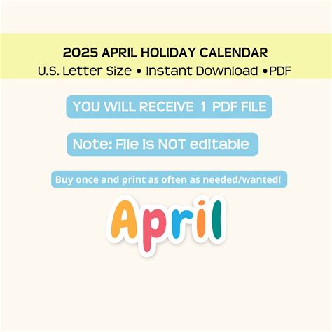 Printable April 2025 Holiday Calendar Page, Wacky and National Holidays ...