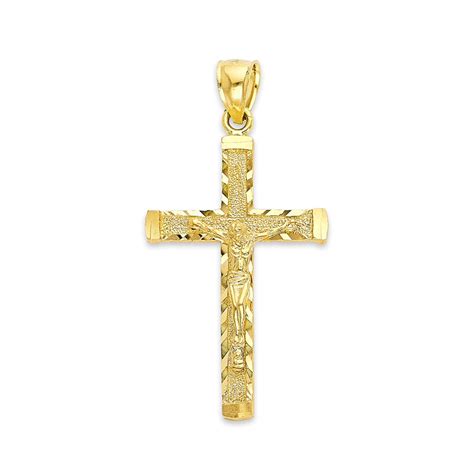Gold Crucifix for Men, Solid 10k or 14k Gold Cross Pendant Catholic ...