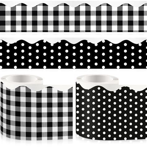 Buy 65.6 Feet Black and White Bulletin Board Borders, Plaid Bulletin ...