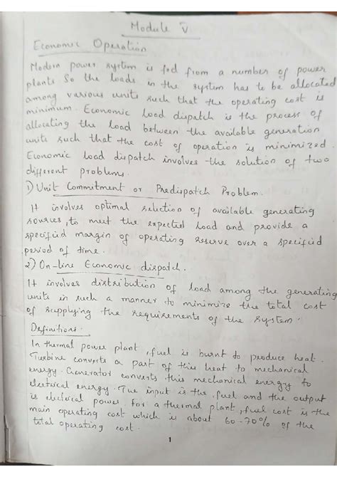 Power System Module 5 Notes: Economic Load Dispatch Analysis - Studocu
