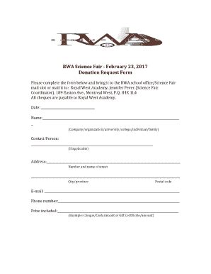 Fillable Online RWA Science Fair February 23, 2017 Donation Request ...