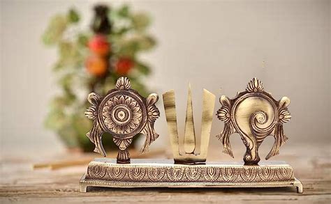 Buy Two Moustaches Brass Shankh Chakra Namah Showpiece, Standard, Pack ...