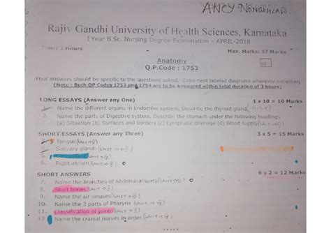 Anatomy previous year questions - ANCY NONERALLY Rajiv Gandhi ...