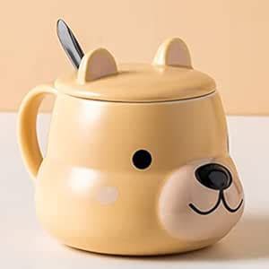 Buy BonZeal 3D Ceramic Dog Mug with Lid Spoon Yellow 350 ml Mugs for ...