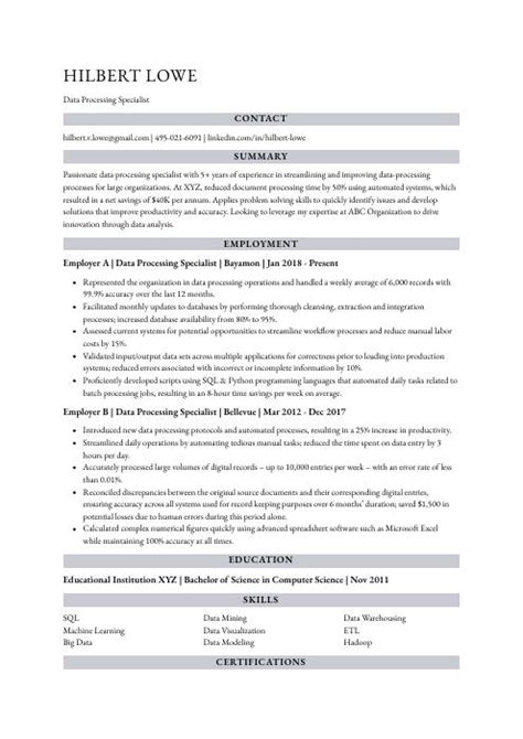 Image result for Data Processing Resume Examples