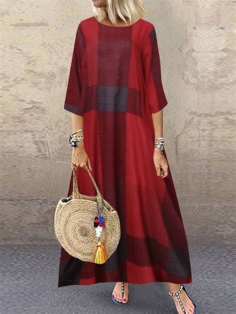 Women's Red Khaki Dark Blue Summer Spring Maxi Dress Faux Cotton Linen ...
