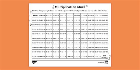 Math Multiplication Maze x 11 Activity for 3rd-5th Grade