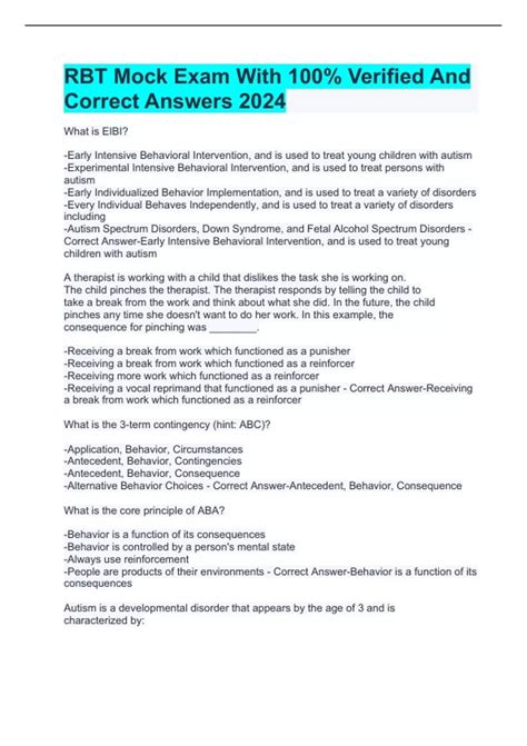 RBT Mock Exam With 100% Verified And Correct Answers 2024 - RBT - Stuvia US