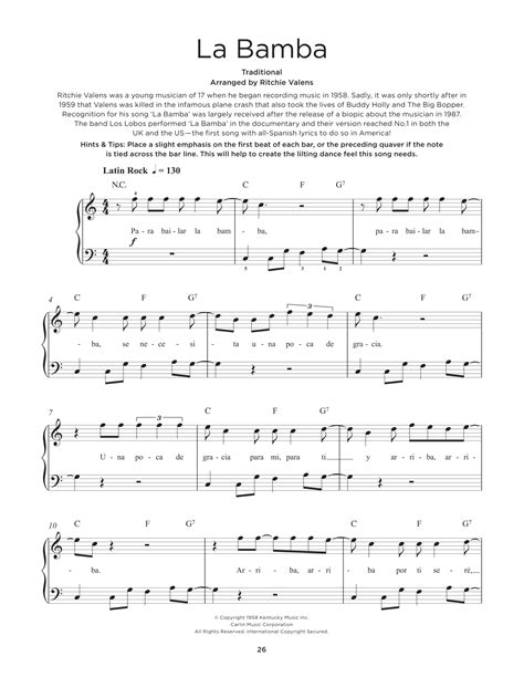 La Bamba by Ritchie Valens Sheet Music for Really Easy Piano at Sheet ...