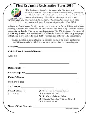 Fillable Online First Eucharist Registration Form 2019 Fax Email Print ...