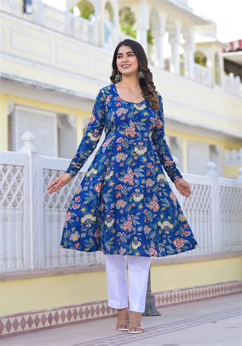 Sireen Floral Handblock Printed Anarkali Kurta