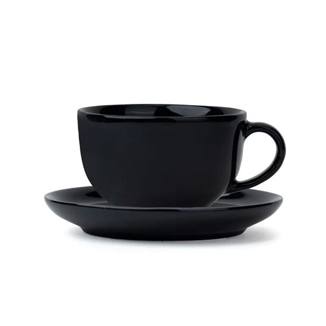 Large Black Ceramic Coffee Cup & Saucer Set 320ml | XL Cuppa Ceramic Cups
