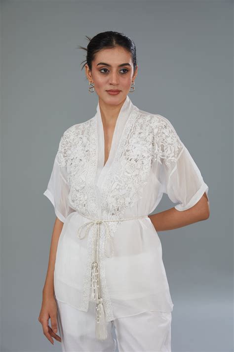 White Organza Silk Hand & Machine Embroidered Co-Ord Set – Kahani Lush