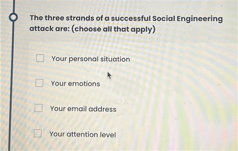 Solved The three strands of a successful Social Engineering | Chegg.com