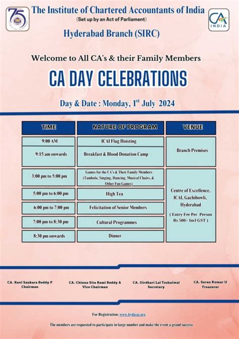 Event Details - CA Day Celebrations - Hyderabad Branch of SIRC of ICAI