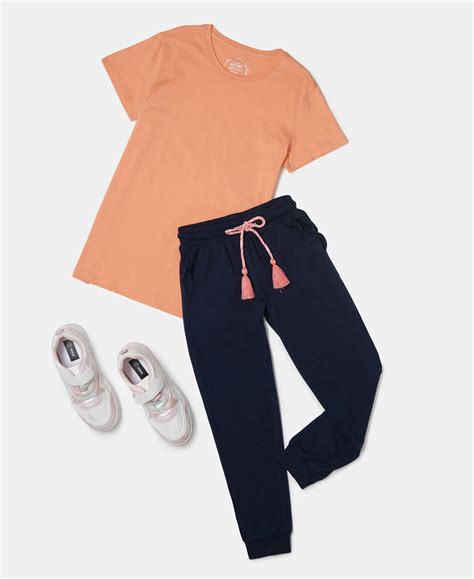 Buy Girl's Super Combed Cotton Elastane Slim Fit Joggers - Navy Melange ...