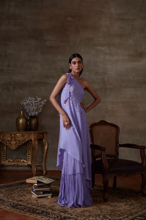 Lilac one- shoulder tunic with sharara - Dira by Diksha – DIRA by Diksha