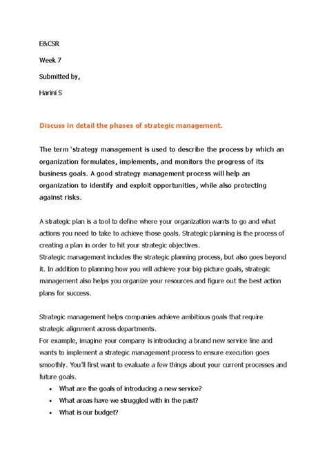 E^0CSR Week 7 - the phases of strategic management - E&CSR Week 7 ...