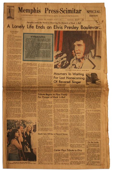 Lot Detail - Elvis Presley Newspaper From His Hometown of Memphis ...