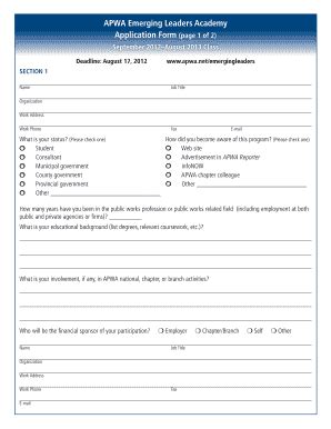 Fillable Online APWA Emerging Leaders Academy Application Form ...
