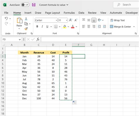 Convert Formula to Value Excel 的图像结果