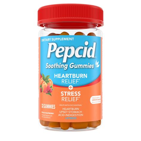 Pepcid Soothing Gummies, Heartburn + Stress, Peach-Raspberry, 32 Ct ...