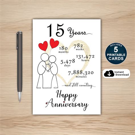 15th Anniversary Card, Printable 15th Anniversary Card, 15 Year ...