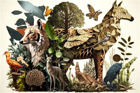 Premium Photo | Wildlife animals and birds in forest art paper collage ...