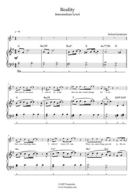 Reality/愛のファンタジー (中級, ピアノ) (リチャード・サンダーソン) - ピアノ 楽譜