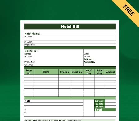 Hotel Bill Format Free Download